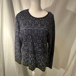 J Jill Cotton Blend Blue Green Ombre Round Neck Sweater Women’s Size L Cozy